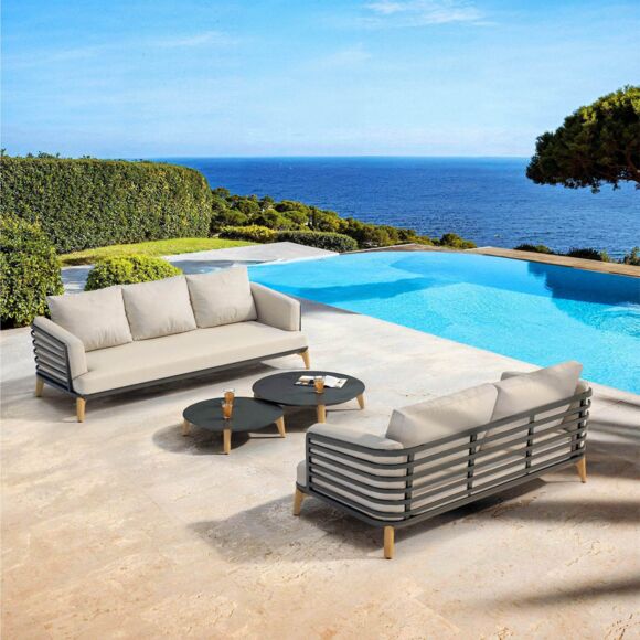 SALON DE JARDIN MONTE-CARLO 5 PLACES STRUCTURE ANTHRACITE ET COUSSINS SABLE 2