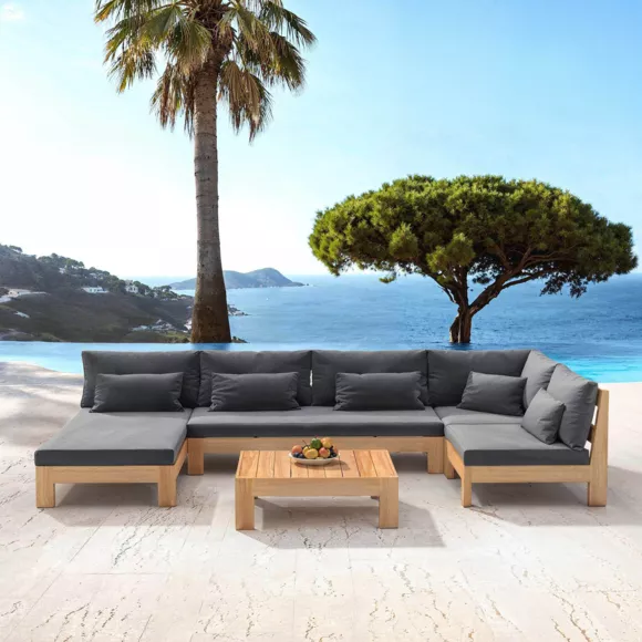 Conjunto de jardín esquinero de madera de acacia 5 plazas 5 pzs Bornéo Gris antracita