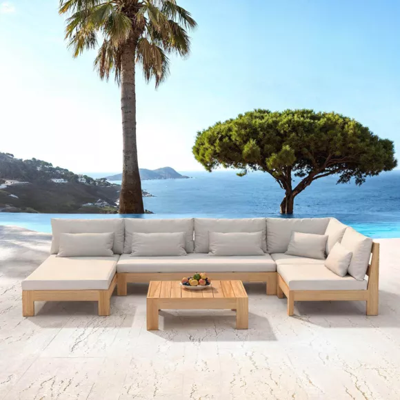 Conjunto de jardín esquinero de madera de acacia 5 plazas 5 pzs Bornéo Arena