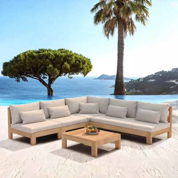 Conjunto de jardín esquinero de madera de acacia 6 plazas 5 pzs Bornéo Arena