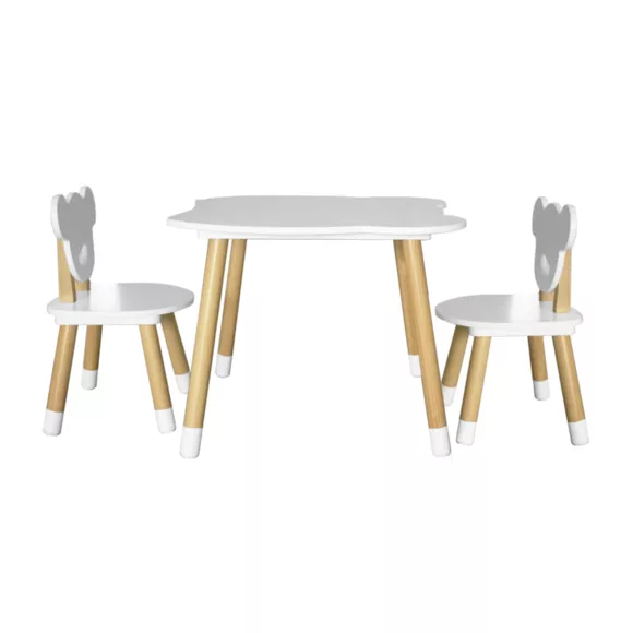 Kindertisch und 2 Kinderstühle Holz (H44 cm) Oursons Weiß