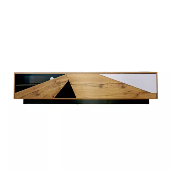 Houten design TV-meubel (L180 x 40 cm) Alabama Wit, zwart en natuurlijk