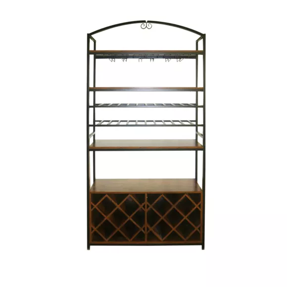 Meuble range-bouteilles industriel 32 emplacements et porte-verres (H180 cm) Marceau Marron