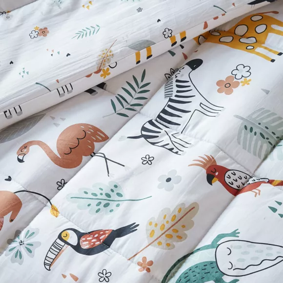 Gedrukte kinderdekbed van katoen en twee kussenslopen (200 x 200 cm) Savanne Meerkleurig