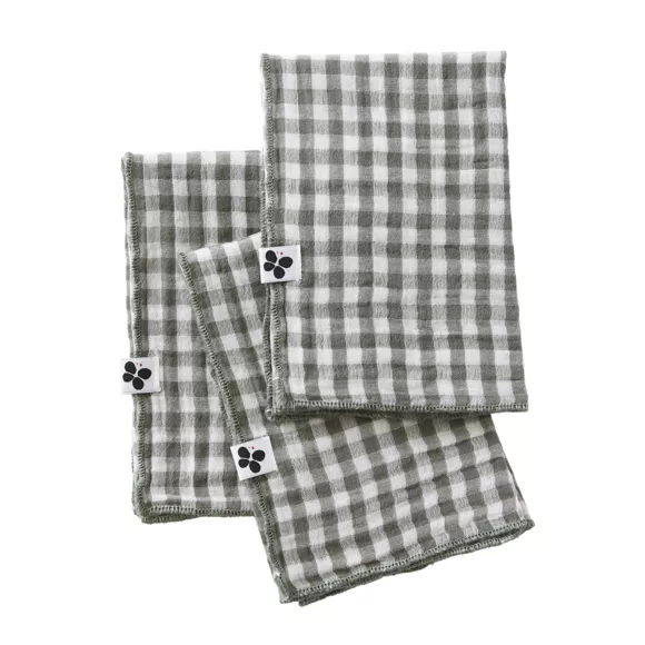 Lot de 3 serviettes gaze de coton (40 x 40 cm) Vickie Vert romarin