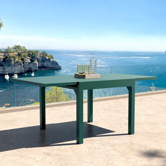 Table de jardin extensible en aluminium 8 places (90/180 x 90 cm) Murano Bleu pétrole