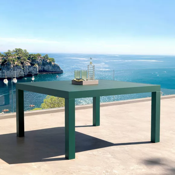  Table de jardin carrée aluminium 8 places (136 x 136 cm) Murano Bleu pétrole