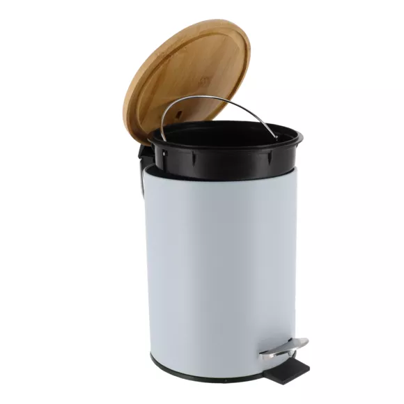 POUBELLE METAL FREIN DE CHUTE 3L - BLEU CLAIR / BAMBOU