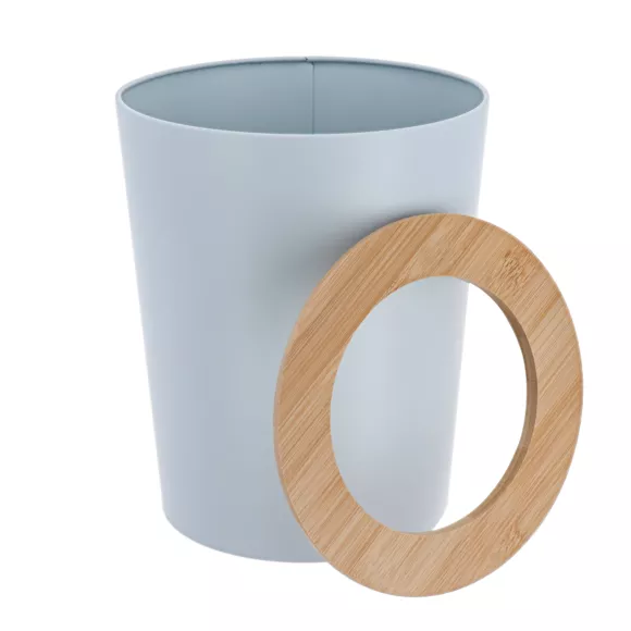 POUBELLE METAL EVASEE AVEC COUVERCLE BAMBOU 5L - BLEU CLAIR/BAMBOU