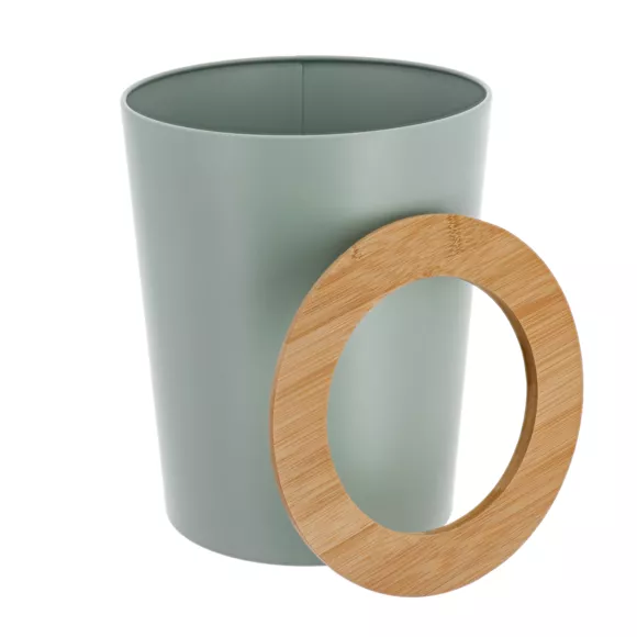 POUBELLE METAL EVASEE AVEC COUVERCLE BAMBOU 5L - VERT EUCALYPTUS