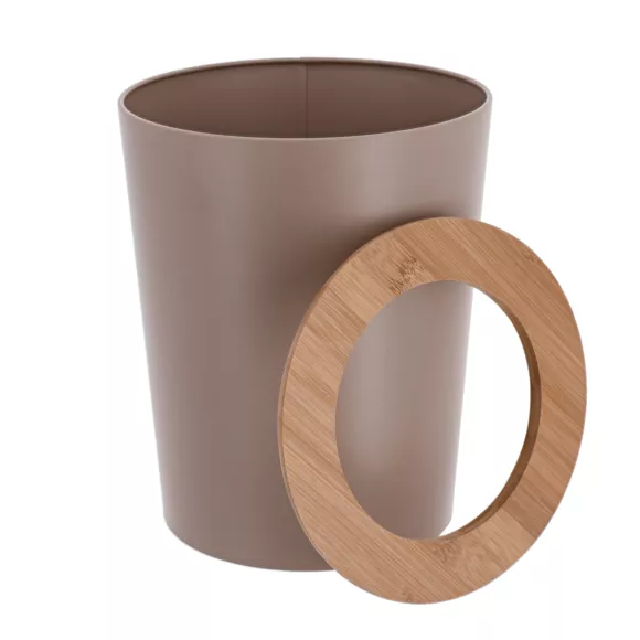 POUBELLE METAL EVASEE AVEC COUVERCLE BAMBOU 5L - CAPPUCCINO/BAMBOU