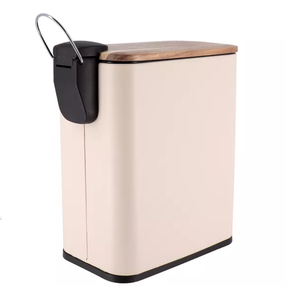 Badkamer vuilnisbak metaal en acacia Season kleur Beige