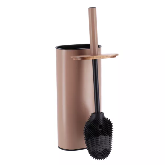 BROSSE WC METAL OVALE ET SILICONE PLAT  - ACACIA/CARAMEL