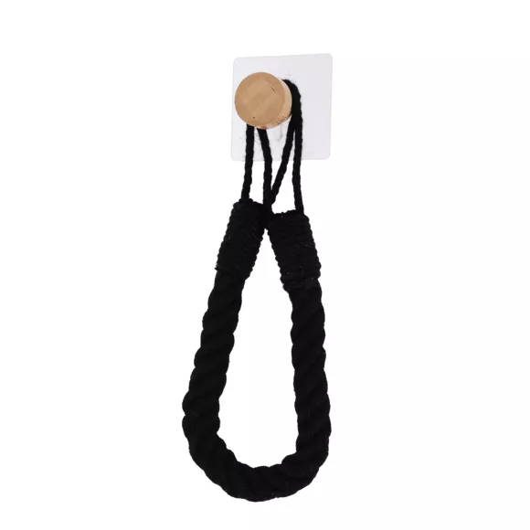 DEROULEUR  PAPIER WC OU PORTE SERVIETTES CORDE + BAMBOU SUR STICKER - NOIR