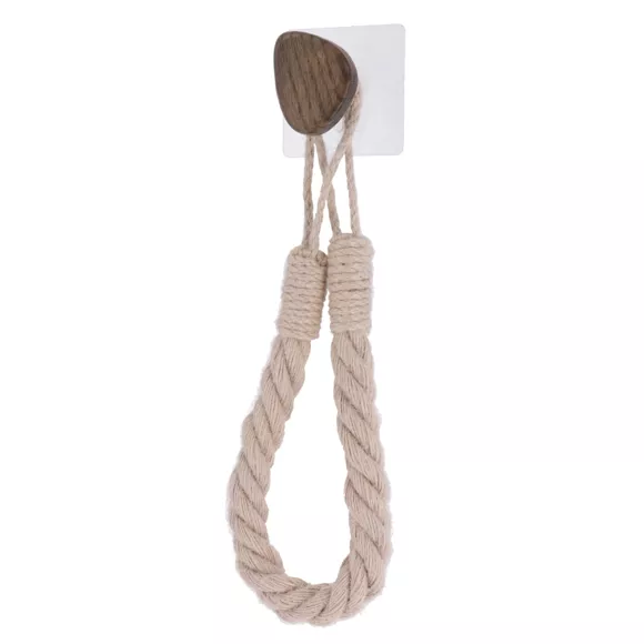 DEROULEUR  PAPIER WC OU PORTE SERVIETTES CORDE + BOIS SUR  STICKER - BEIGE
