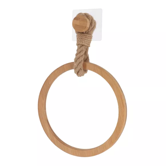 PORTE SERVIETTES ARRONDI BAMBOU + LANIERE CORDE SUR STICKER - NATUREL