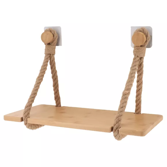 ETAGERE BAMBOU + LANIERES EN CORDE SUR STICKER OU A FIXER - NATUREL