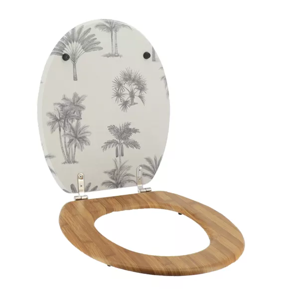 ABATTANT WC MDF 18 POUCES COUVERCLE DESIGN IMPRIME ASSISE IMITATION BAMBOU ATTACHES ACIER INOXYDABLE - ARIZONA DREAM