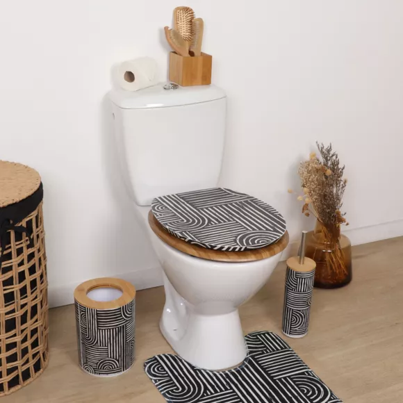 ABATTANT WC MDF 18 POUCES COUVERCLE DESIGN IMPRIMEE ET ASSISE FACON BAMBOU ATTACHES ACIER INOXYDABLE - ETHNIC VIBES