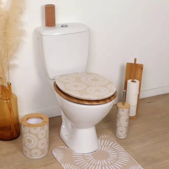 ABATTANT WC MDF 18 POUCES COUVERCLE DESIGN IMPRIMEE ET ASSISE FACON BAMBOU ATTACHES ACIER INOXYDABLE - ETHNIC SPIRALS