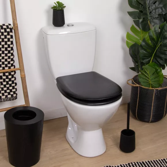ABATTANT WC BOIS MOULE 18 POUCES FORME PLATE ATTACHES ACIER INOXYDABLE - FACON BOIS  NOIR