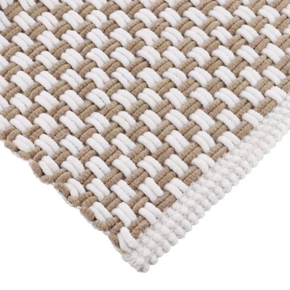 TAPIS CUZCO MICROFIBRE/COTON ASPECT MAILLE 45X90CM - TAUPE/NATUREL