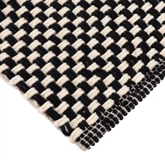 TAPIS SUCRE MICROFIBRE/COTON ASPECT MAILLE 45X90CM - NOIR/NATUREL