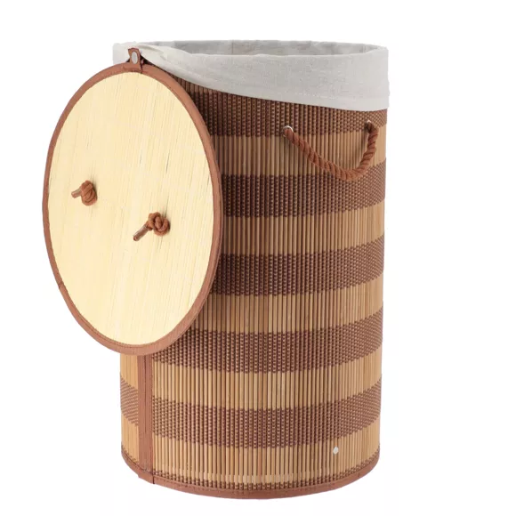 PANIERE A LINGE PLIABLE BAMBOU ET COTON AVEC COUVERCLE - NATUREL/MARRON