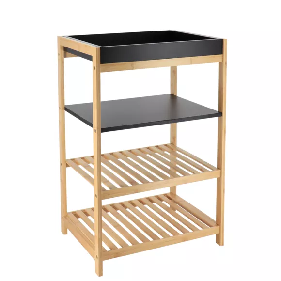 MEUBLE BAMBOU/ MDF 4 ETAGERES - NOIR/BAMBOU