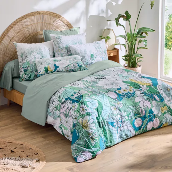 Funda de almohada rectangular de percal de algodón (50 x 70 cm) Bali Verde