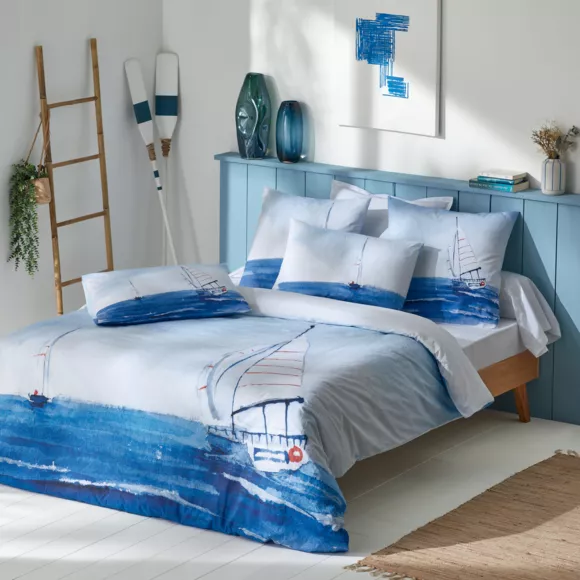 Funda de almohada rectangular de percal de algodón (50 x 70 cm) Regate Azul