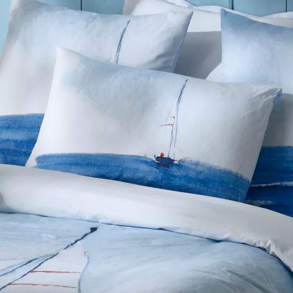 Taie d'oreiller carrée percale de coton (65 x 65 cm) Regate Bleue