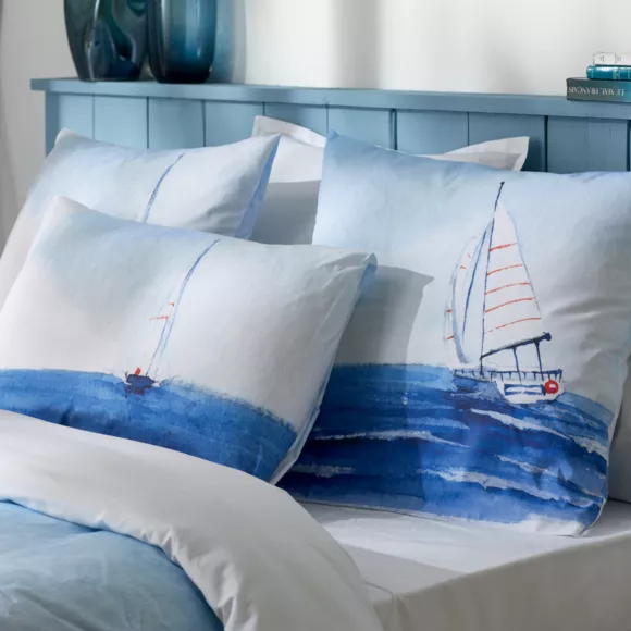 Funda de almohada rectangular de percal de algodón (50 x 70 cm) Regate Azul