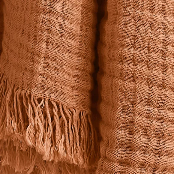 Plaid gaze de coton (180 x 220 cm) Gaïa Abricot