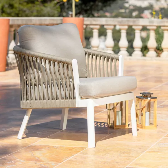 Salon de jardin en aluminium 5 places 4 pcs Amalfi Blanc et taupe