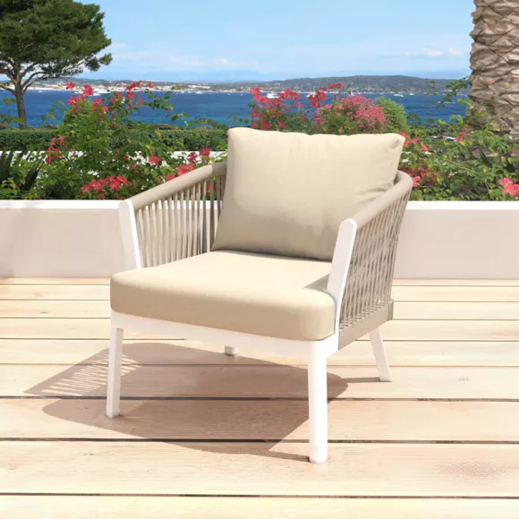 Salotto da giardino in alluminio 5 posti 4 pezzi Amalfi Bianco e beige