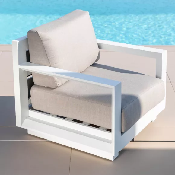 Salon de jardin d'angle aluminium 10 places Elba Blanc et taupe