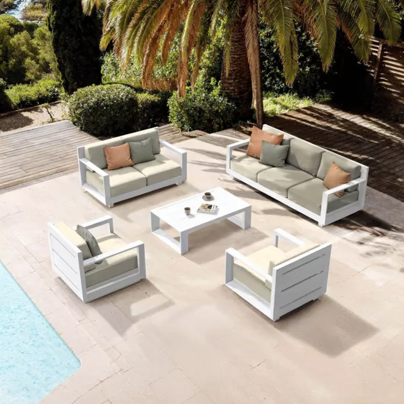 Conjunto  de jardín aluminio 7 plazas 5 pzas Elba Blanco y beige