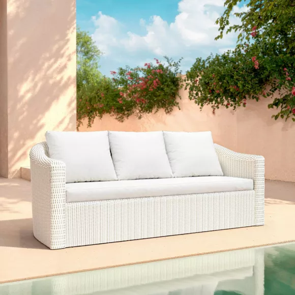 Salon de jardin en résine tressée 5 places 4 pcs Calvi Blanc