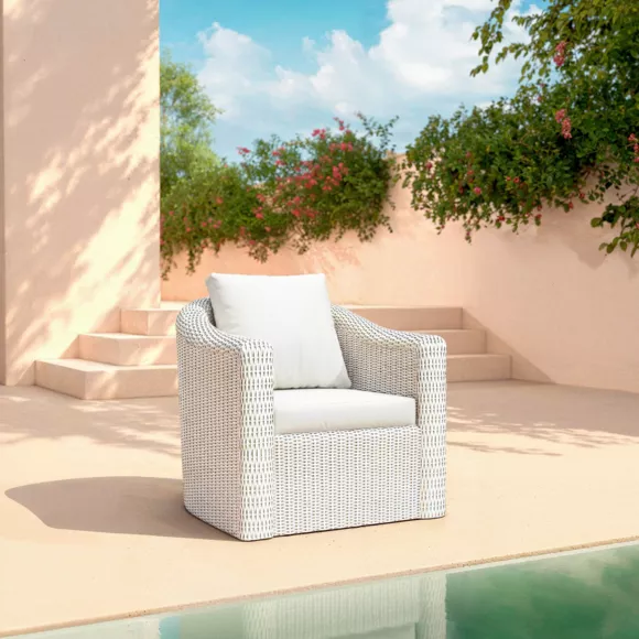Salon de jardin en résine tressée 5 places 4 pcs Calvi Blanc
