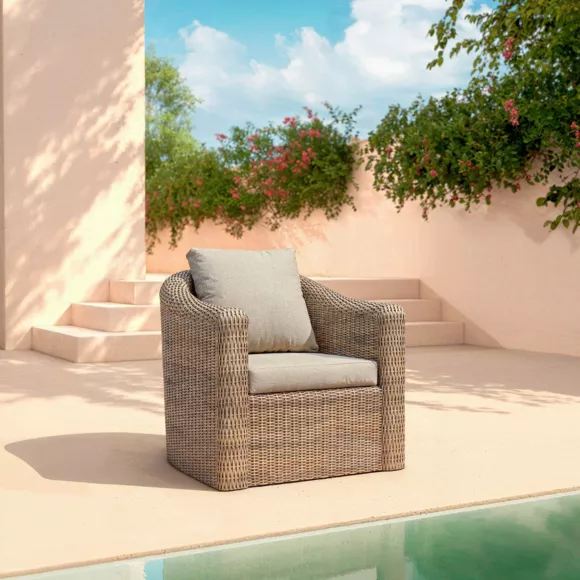 Salotto da giardino in resina intrecciata 5 posti 4 pezzi Calvi Seppia e tortora