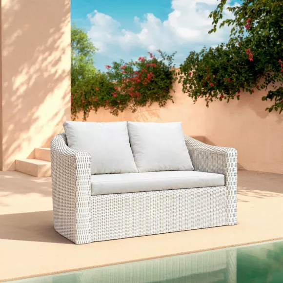 Salon de jardin en résine tressée 7 places 5 pcs Calvi Blanc