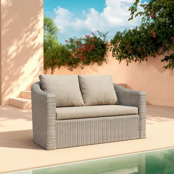Salon de jardin en résine tressée 7 places 5 pcs Calvi Gris et taupe