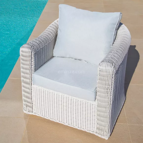 Salon de jardin en résine tressée 7 places 5 pcs Calvi Blanc et gris clair