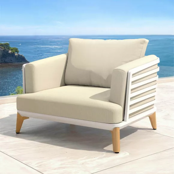 Salon de jardin aluminium 4 places 5 pcs Monte Carlo Blanc et beige