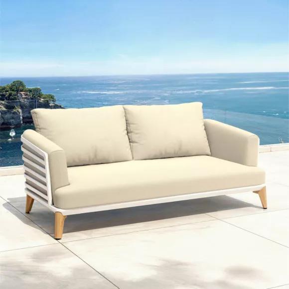 Salon de jardin aluminium 4 places 5 pcs Monte Carlo Blanc et beige