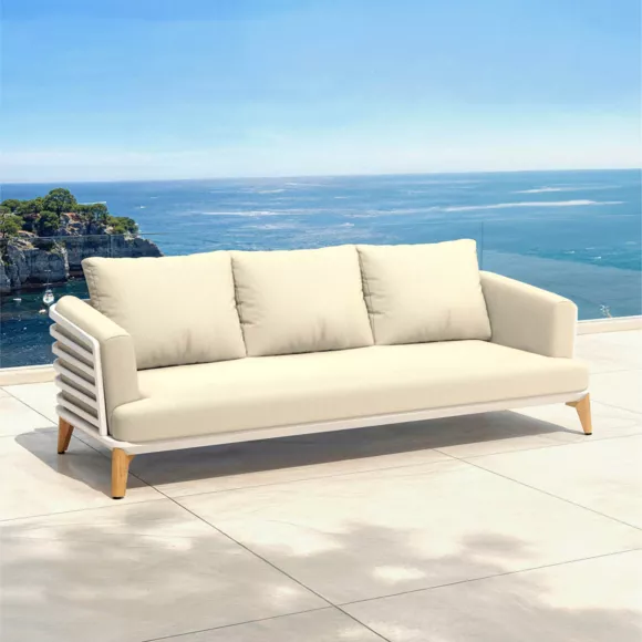 Salon de jardin aluminium 8 places 6 pcs Monte Carlo Blanc et beige