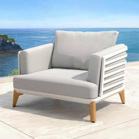 Salon de jardin aluminium 9 places 12 pcs Monte Carlo Blanc et gris clair