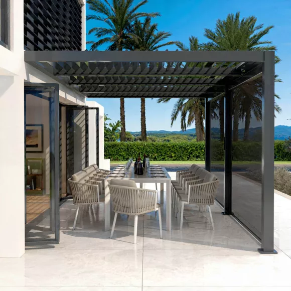 Lote de 2 cortinas motorizadas para pérgola bioclimática adosada (3 x 6 m) Gris antracita