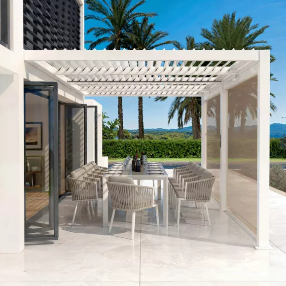 Lote de 2 cortinas motorizadas para pérgola bioclimática adosada (3 x 6 m) Blanco